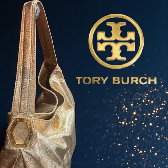 Tory Burch Metallic Gold Leather Hobo Bag A BEAUTY! - Picture 6 of 11